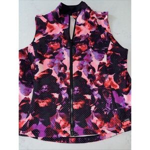 Calvin Klein Performance Womens 2X Printed Scuba Vest Pink Quick Dry Floral Zip